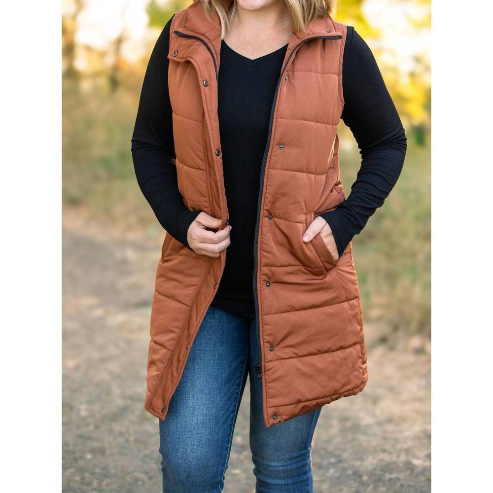 NEW MICHELLE MAE harlow long vest in cinnamon